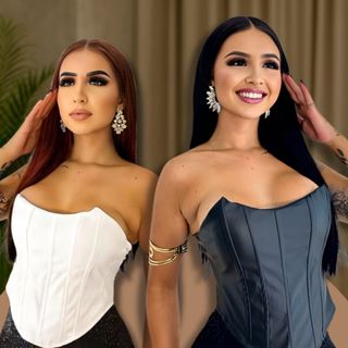 Corset Couro Tomara que Caia Com Bojo Couro Fake Sexy Festa Balada Rodeio em Oferta na Shopee