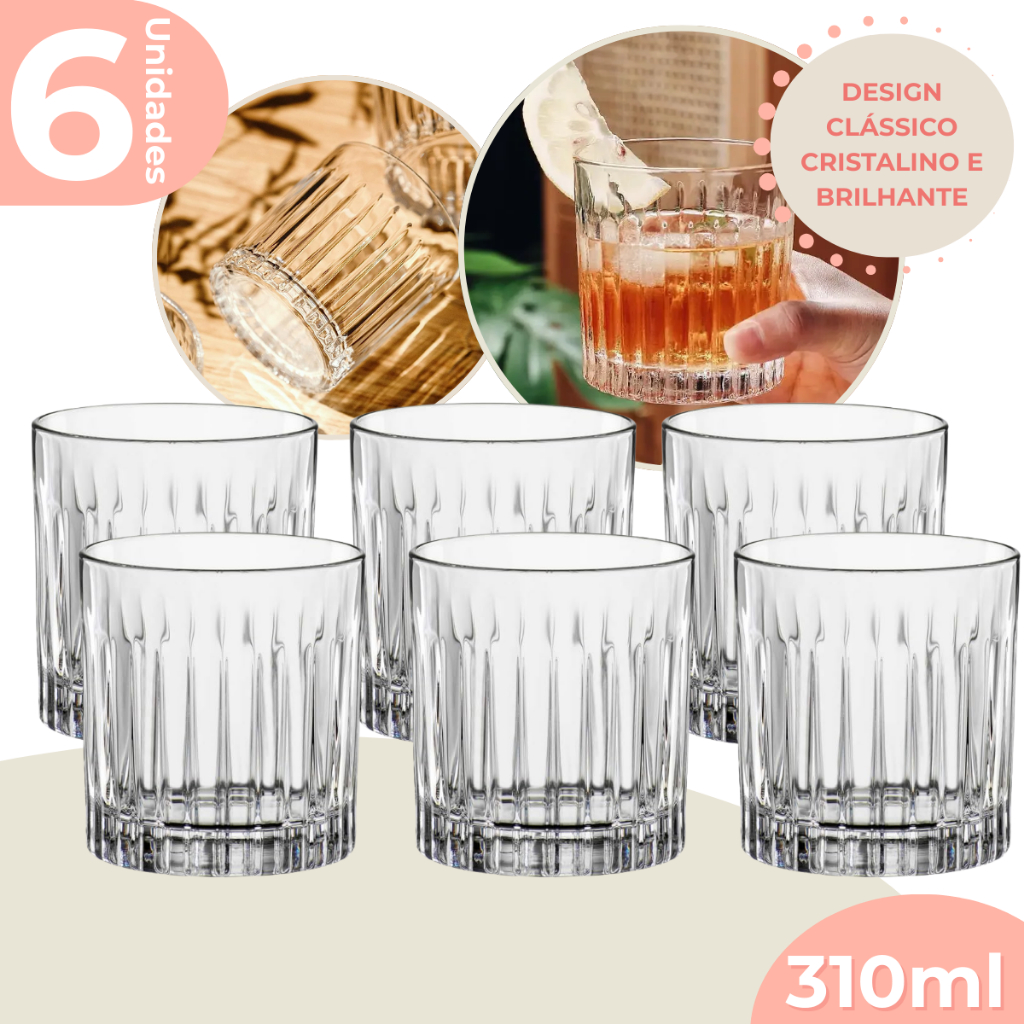 Copo De Whisky Cristal Ecológico Bebidas Drinks Baixos 310ml Soho 6 Unidades