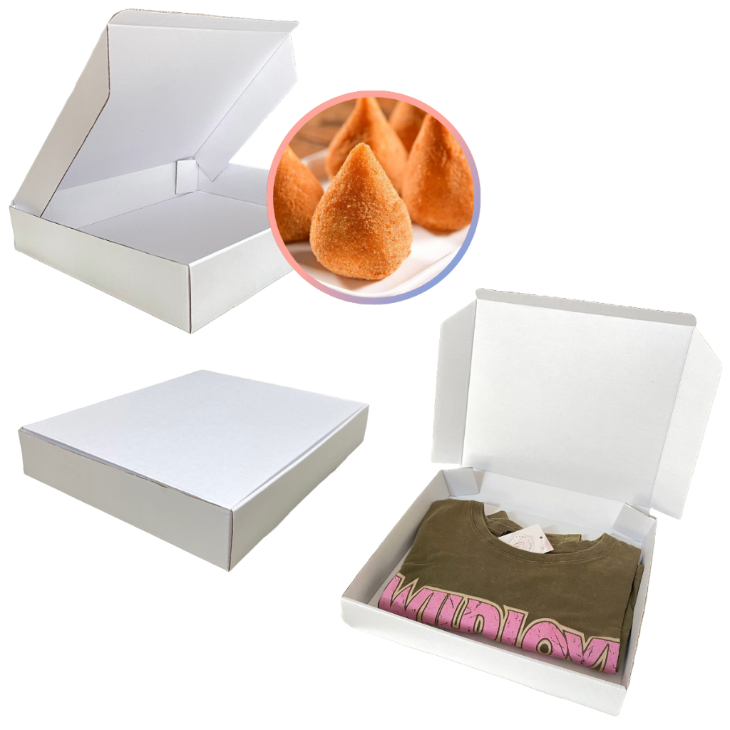 Kit Caixas de Papelão Branca 30x25x5cm Embalagem Para Roupas Salgados Doces Camiseta