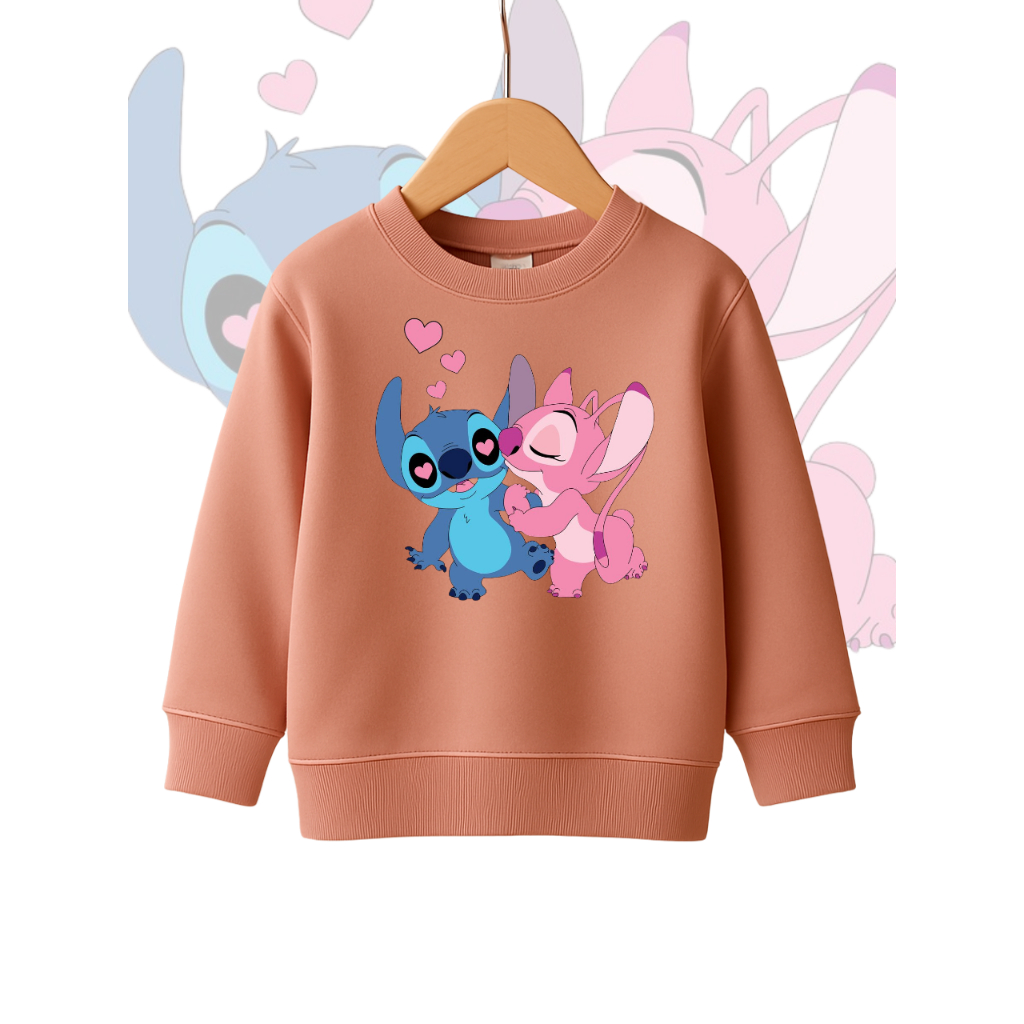 Moletom Infantil Blusa de Frio Infantil Menina Rosa Algodão Estampado Feminino Criança Personagens Stitch e Angel