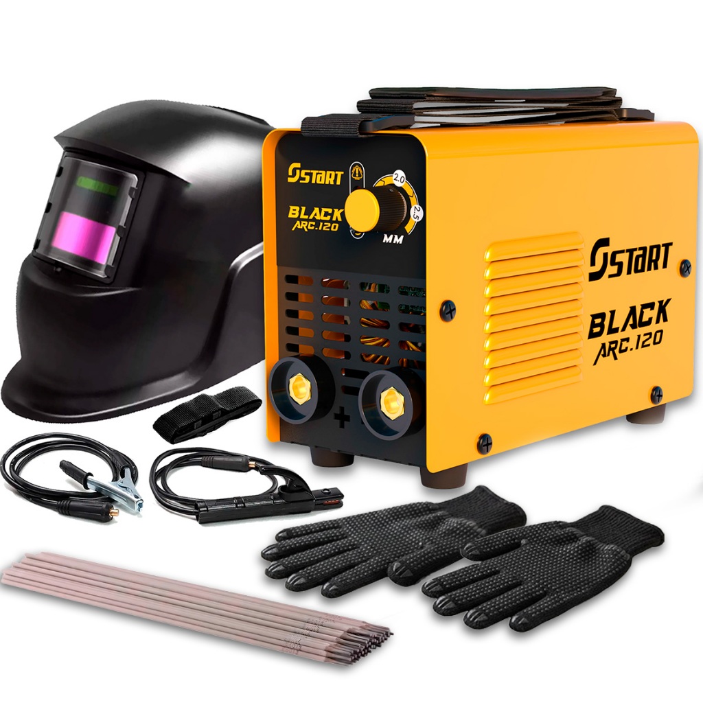 Máquina De Solda Black Arc 120A Elétrica Portátil 220V Com Mascara De Soldagem + Acessórios