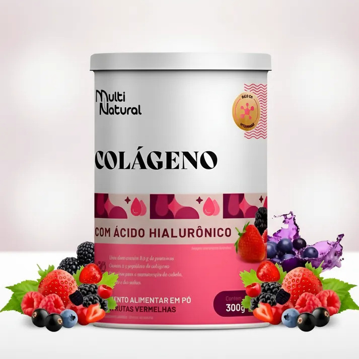 Colágeno Com Ácido Hialurônico Pele Cabelo e Unhas Pote 300g Frutas Vermelhas - Multi Natural
