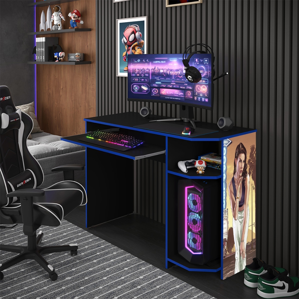 Mesa Gamer Escrivaninha Para Jogos Computador Gamer Preto e Vermelho 90 CM