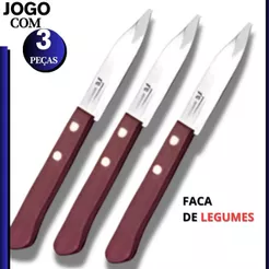 Kit Faca Legumes Frutas Aço Inox com Cabo Madeira Faquinha Afiada para Cozinha Restaurantes Tam 3