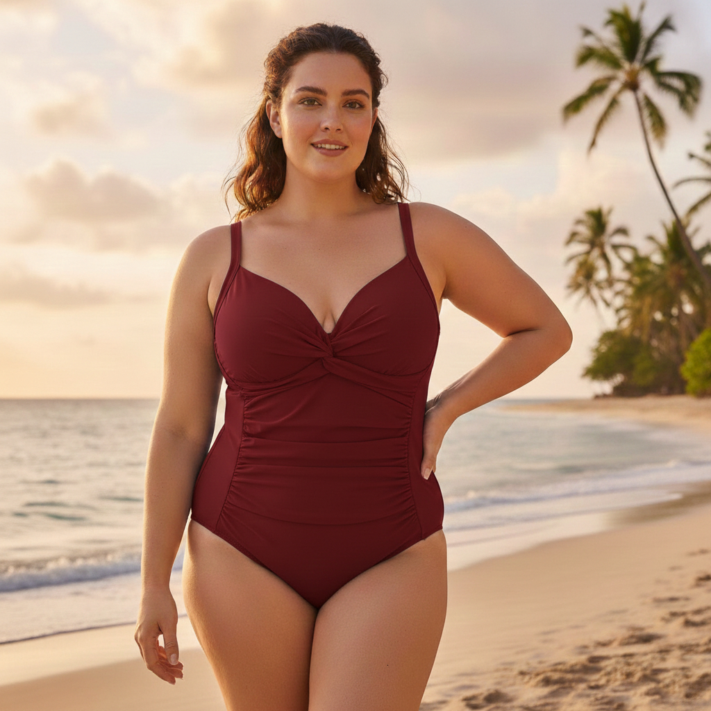 Maiô Inteiro Feminino 48-54 Tamanho Grande Modelador Moda Praia Multicor Decote V Torcido Frontal