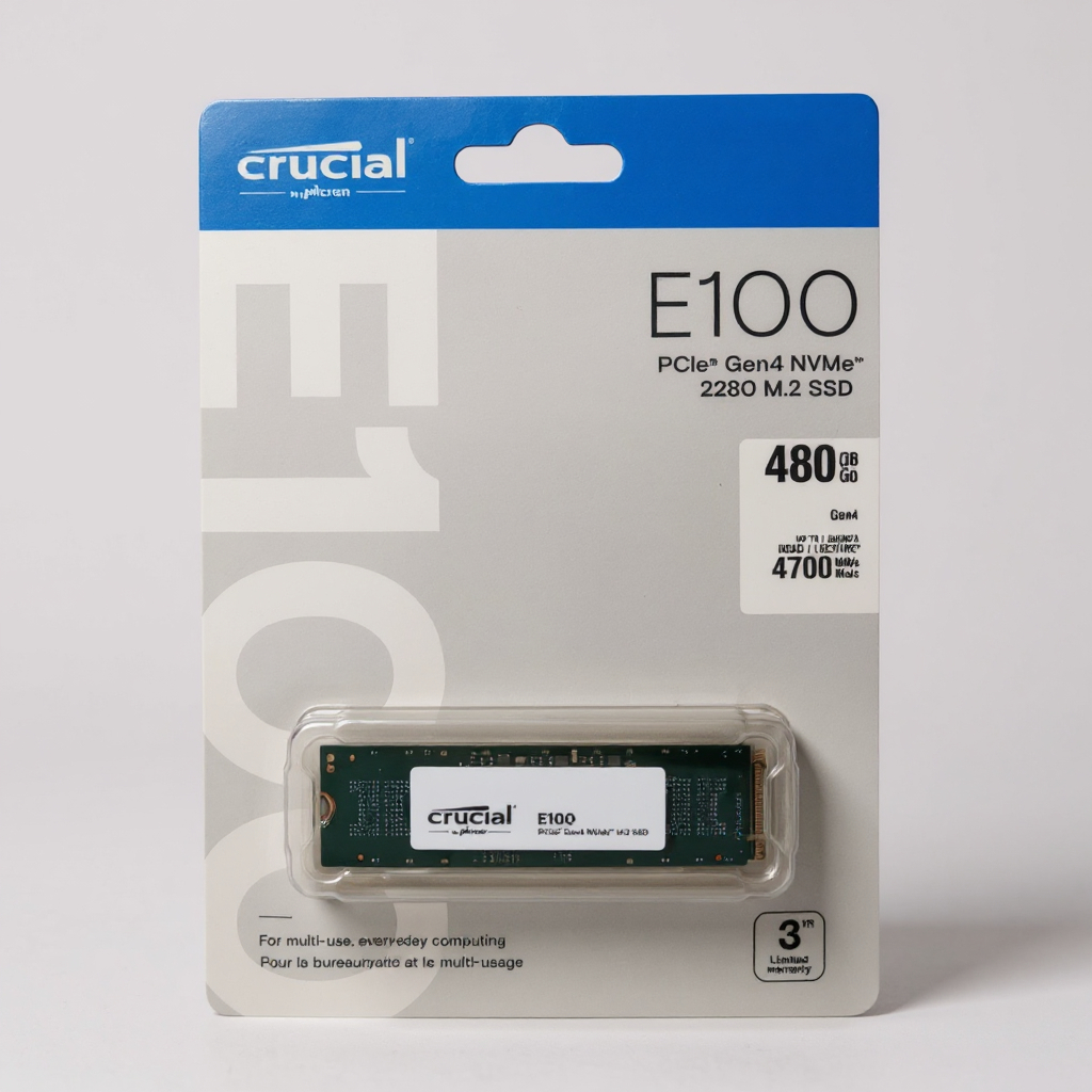 SSD CRUCIAL E100 480GB NVME PCIE 4.0 M.2 – ALTA PERFORMANCE PARA JOGOS E PCS, L/R 4700MB/S - CT480E100SSD8