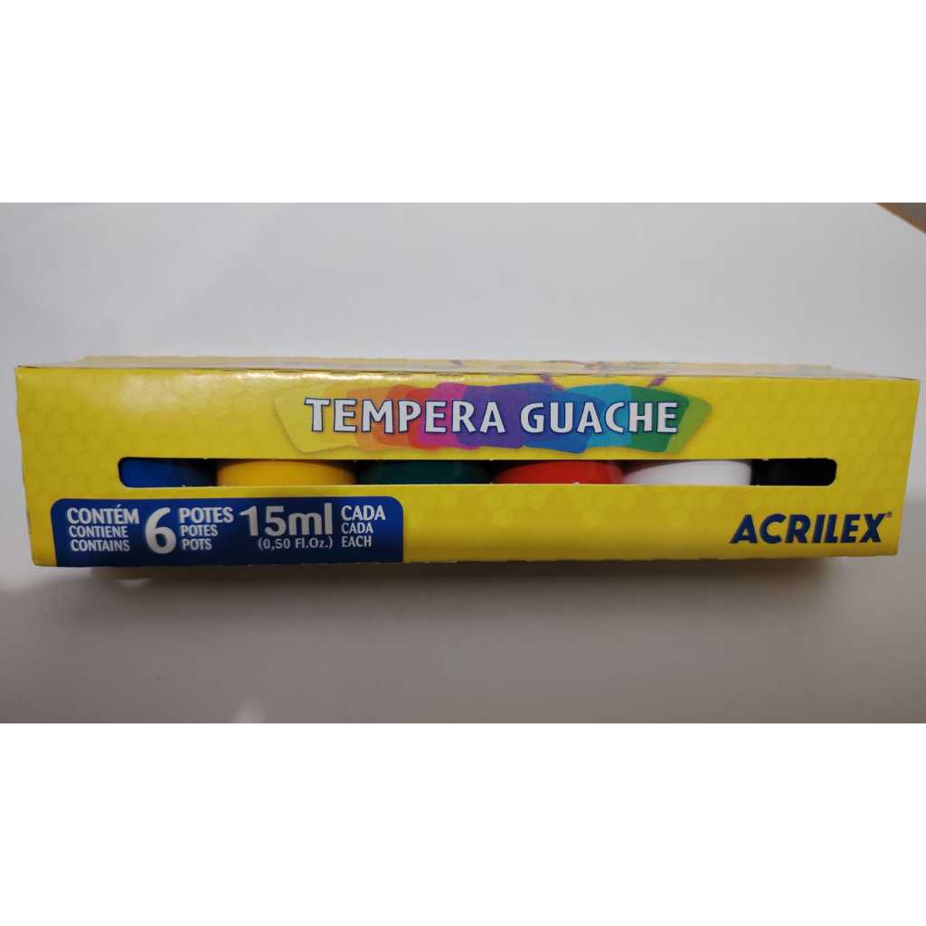 Estojo Tinta Tempera Guache Escolar Infantil Acrilex 6 Cores Cor Azul. Preto. Verde. Vermelho. Branco. AmareloEstojo Tin