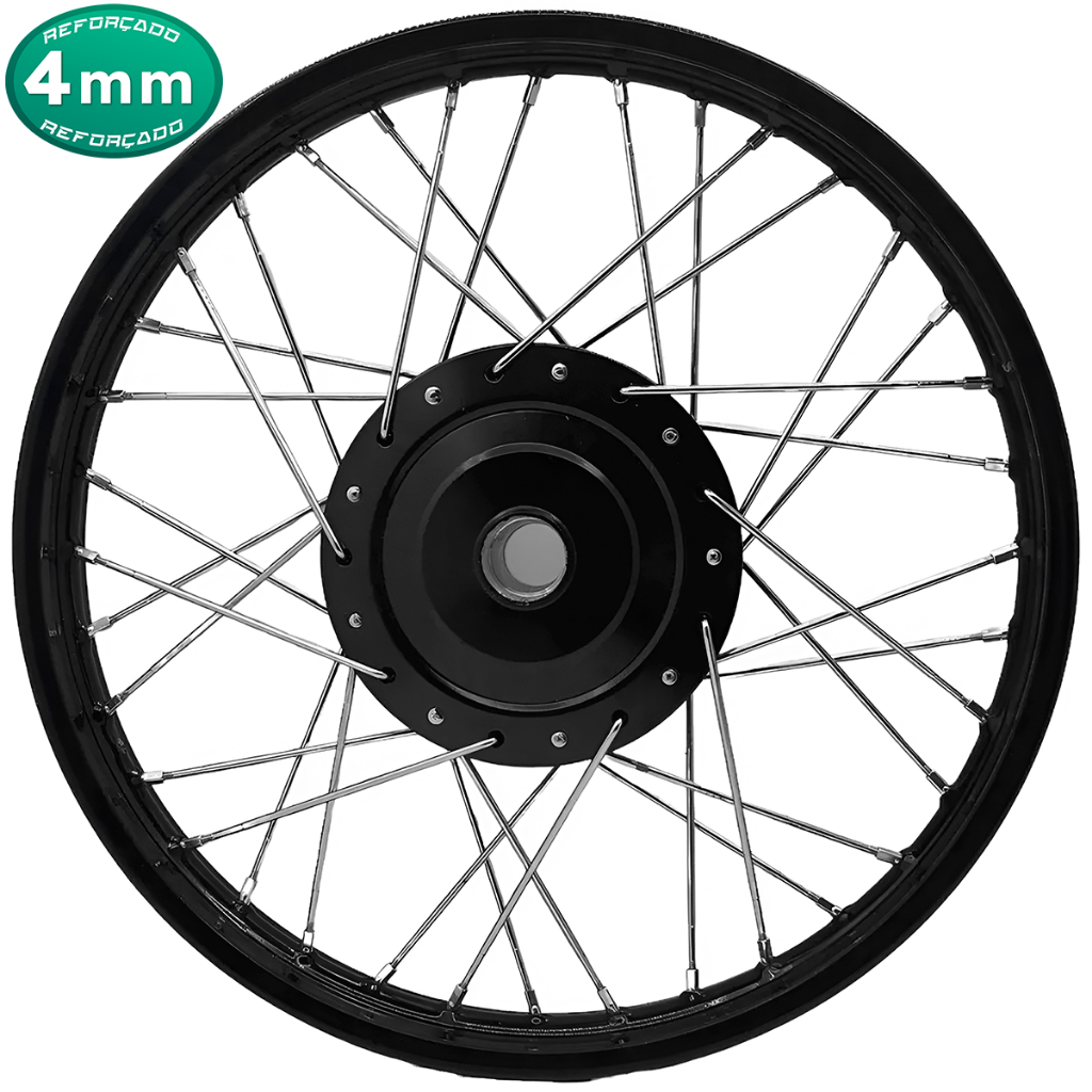 Roda Aro Calha Jante Folha Dianteira Preto Cubo Preto Titan 150 Fan 125 150 Start Raios Cromados 4mm