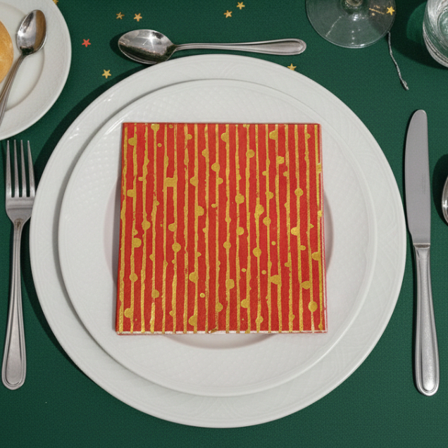 Guardanapo de Papel de Natal Decorado Vermelho e Dourado Natalino Mesa Posta Toalha de Papel
