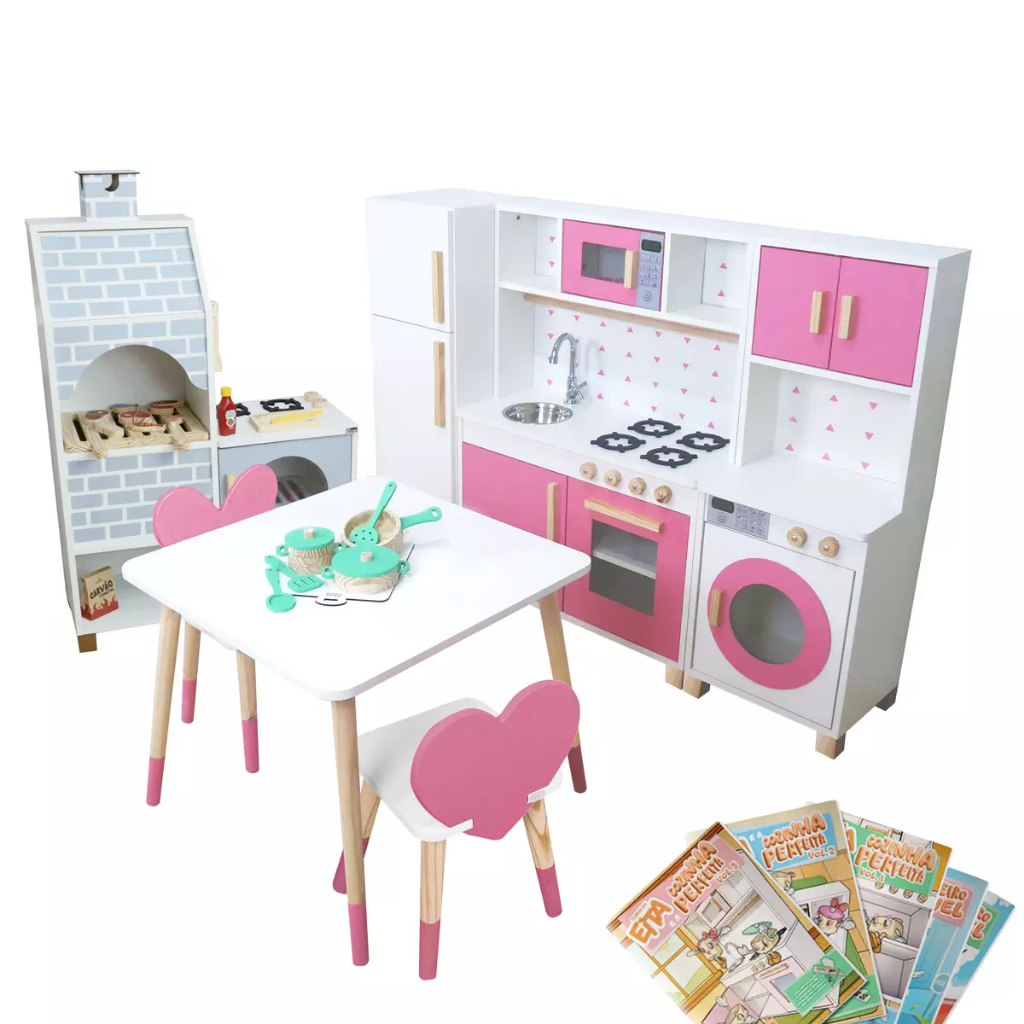 Combo Verão Animado Pequeno Brinquedoteca Madeira Rosa Faz de Conta Pedagógico Infantil M…