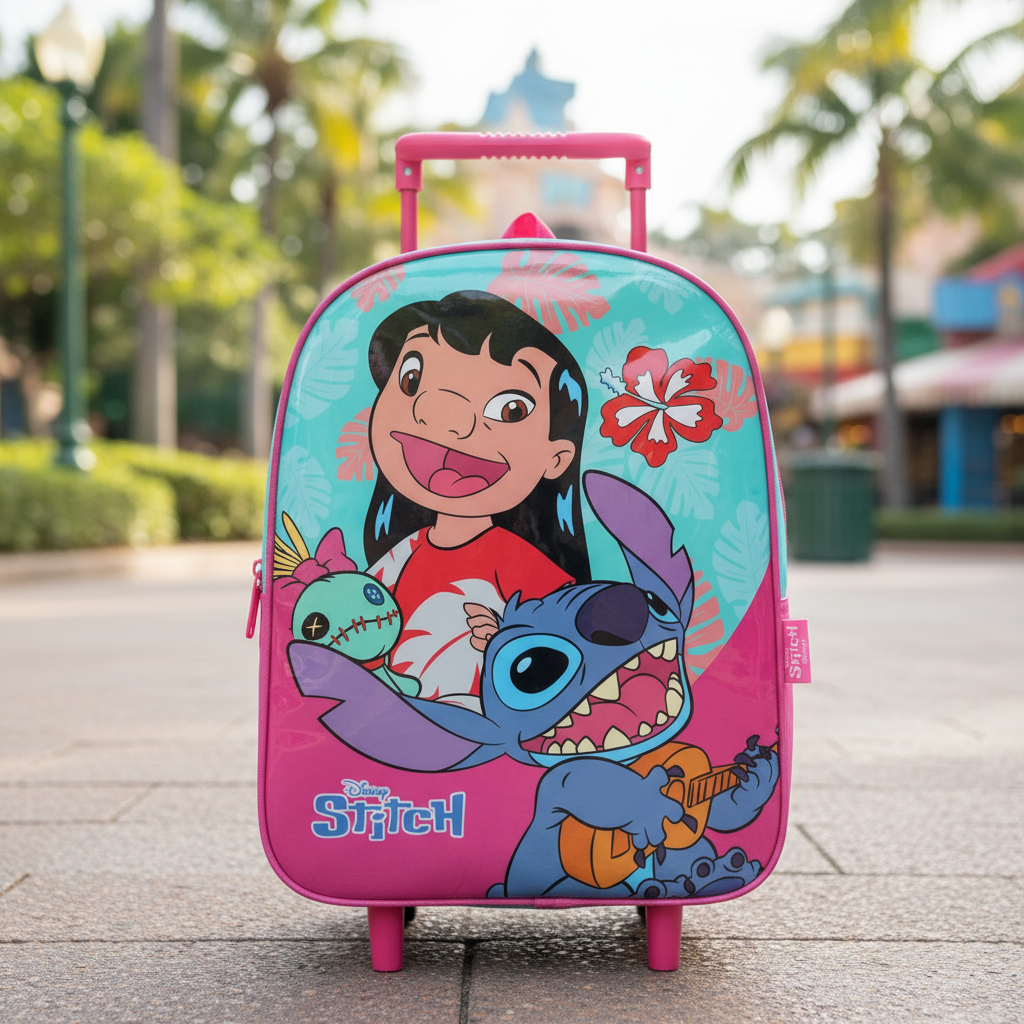 Mochila Escolar Infantil Lilo Stitch Disney Rodinha Carrinho