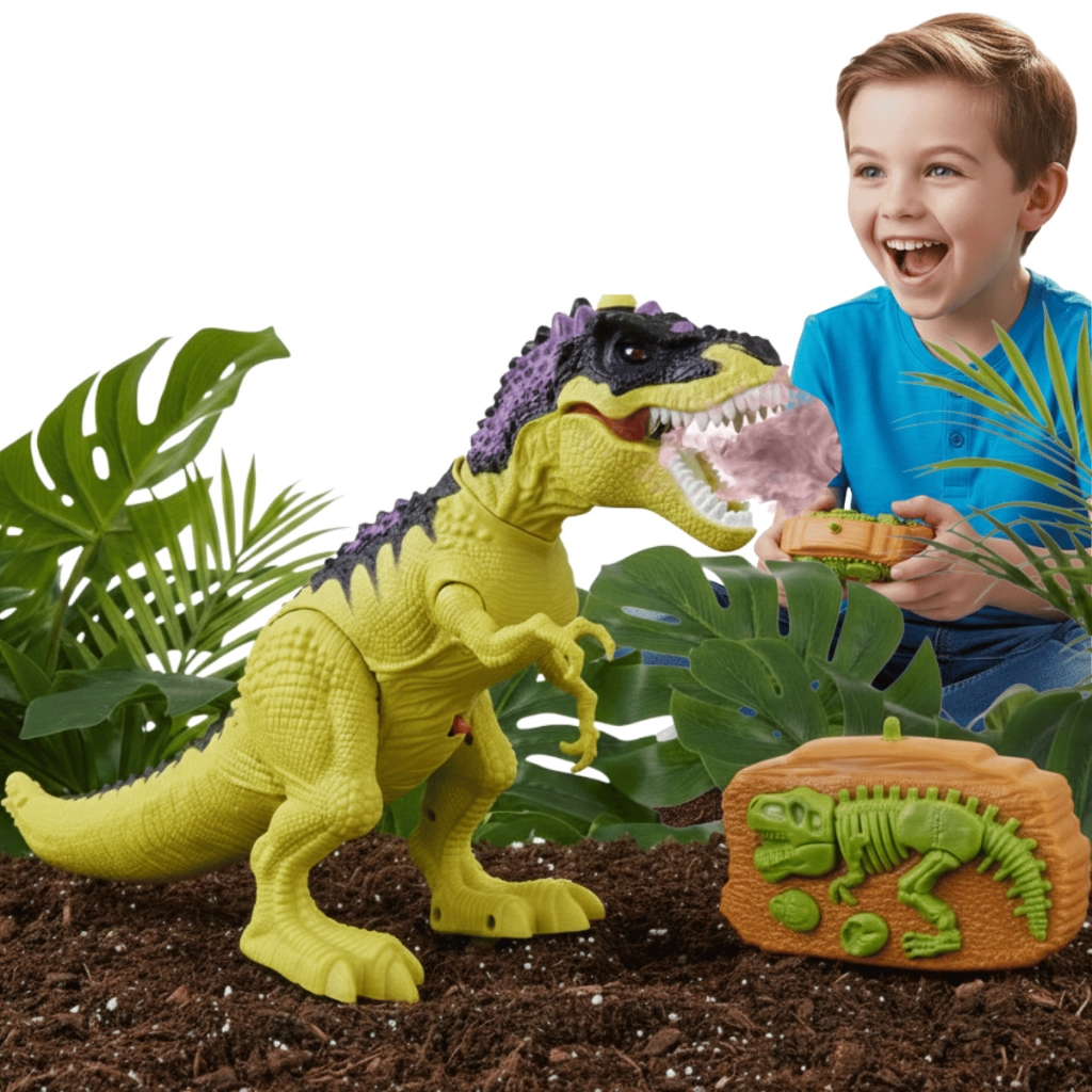 Dinossauro Rex Controle Remoto Anda Solta Fumaça Luz E Som Brinquedo Realista Interativo Kizumba em Oferta na Shopee