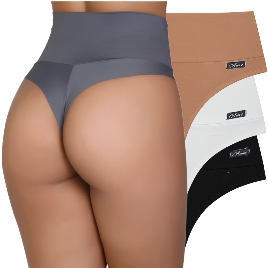 Kit 3 Calcinhas Modeladora Cós Alto Fio Duplo Lingerie