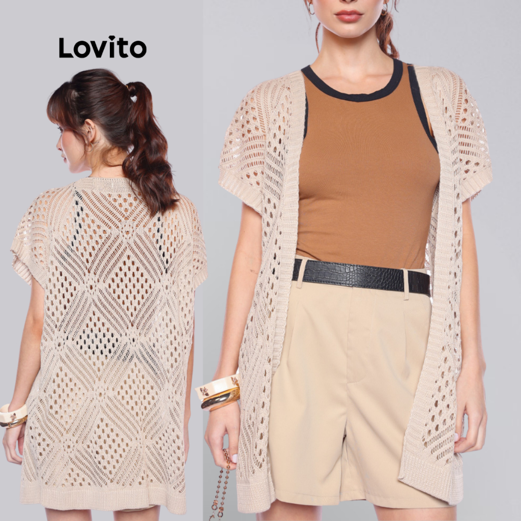 Lovito Cardigã Verao Manga Curta Boho Basico Casual Liso Feminino LB537BRL567 em Oferta na Shopee