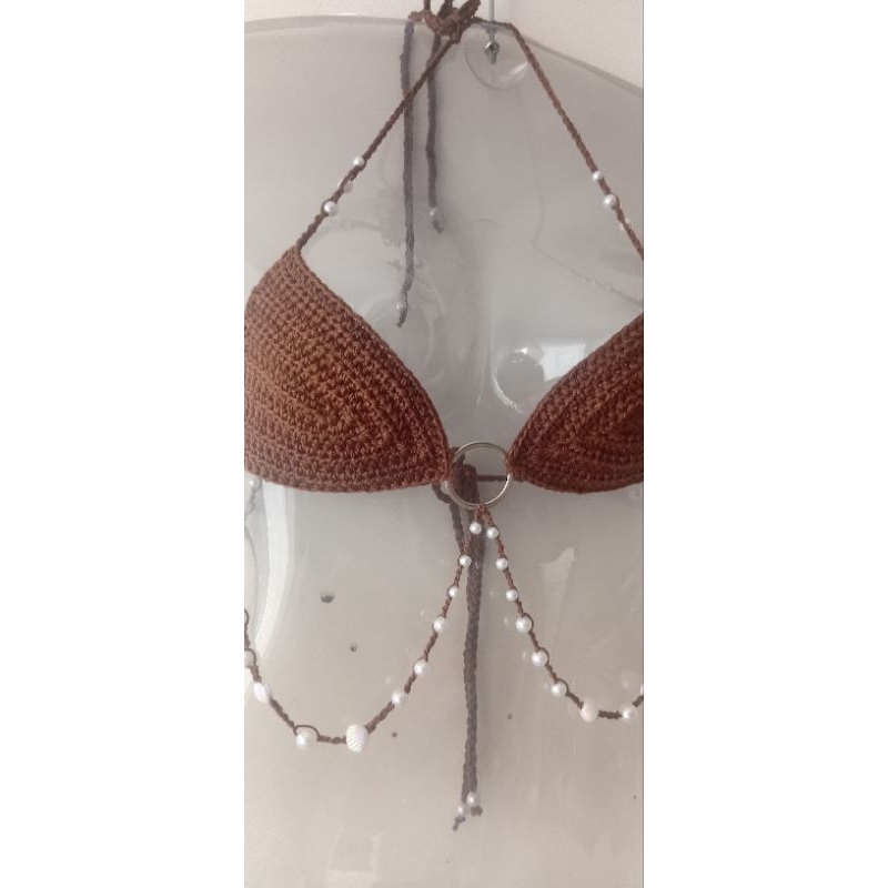 top CROCHÊ com pérolas e argola