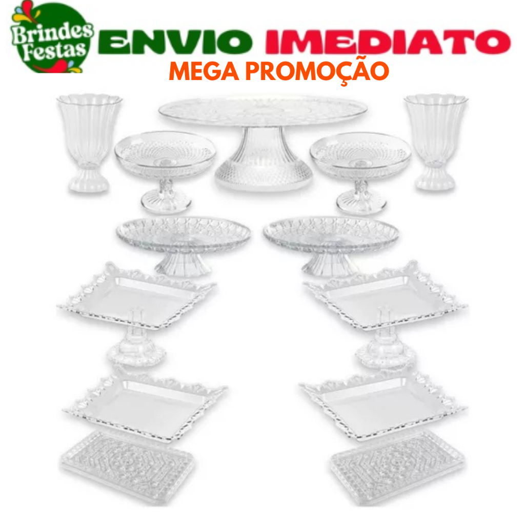 Mega Kit Master Decoração Festa 13 Peças – 3 Boleiras + 8 Bandejas + 2 Vasos | Ideal Mesa de Doces Aniversário Casamento