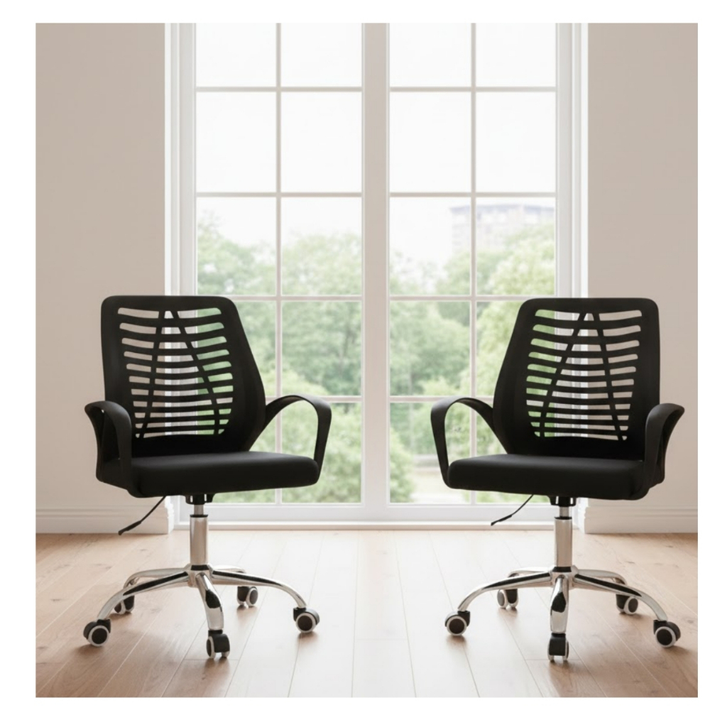 Kit 2 Cadeiras Escritório Ergonômica Encosto Tela Mesh Giratória Preta