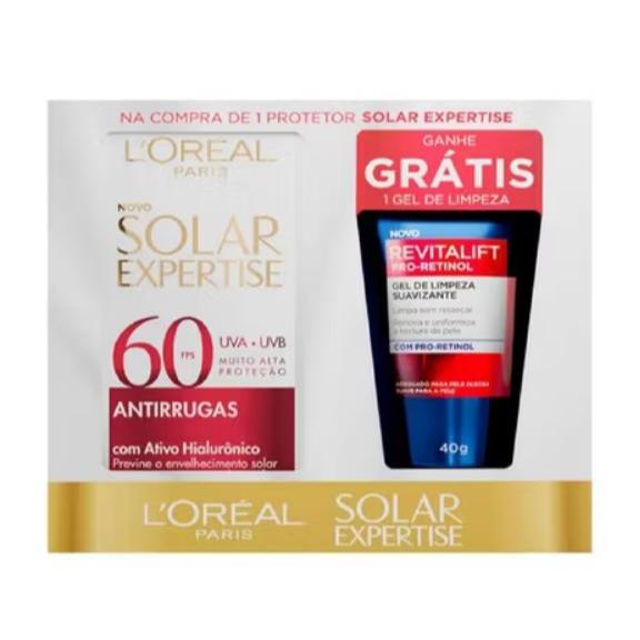 Kit Protetor Solar FPS 60 Antirrugas + Gel de Limpeza Facial 40g L'oreal Expertise em Oferta na Shopee