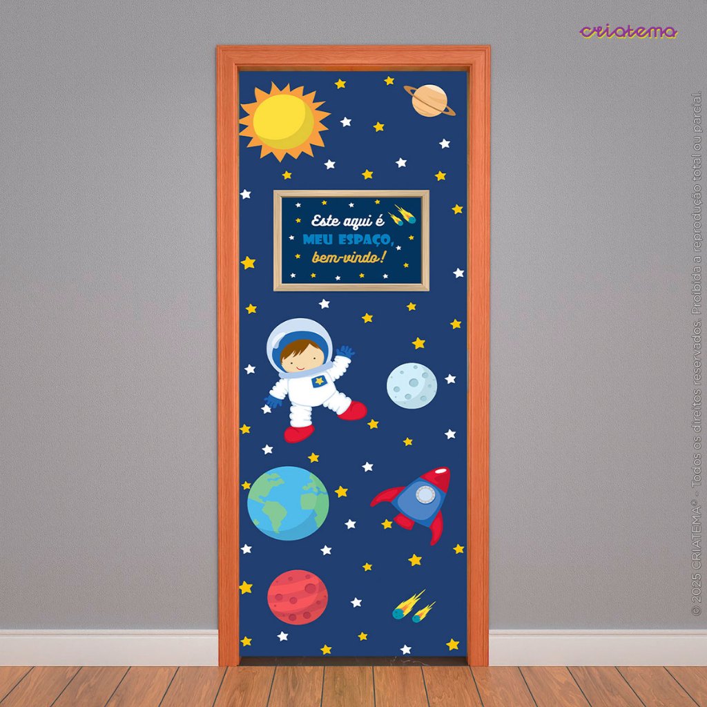 Capa de Porta Astronauta Quarto Infantil Decoração Painel Em Tecido 0,85x2,10m C/Elástico em Oferta na Shopee