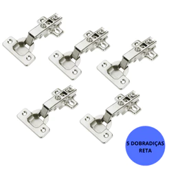 Kit 5 Dobradiças Reta Porta Armário Guarda Roupa Móveis 35mm