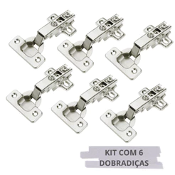 Kit 6 Dobradiças Reta Porta Armário Móveis 35mm