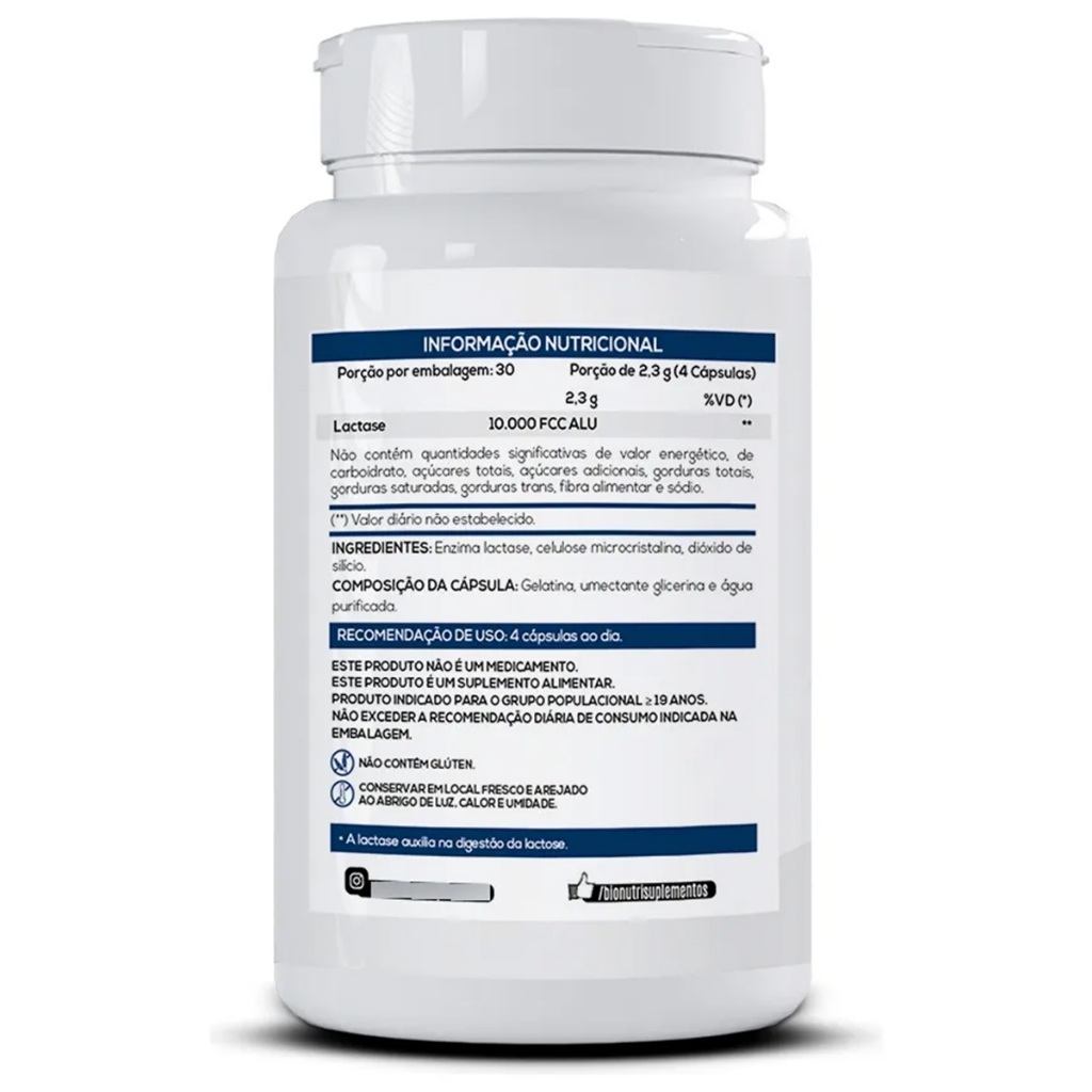Enzima Lactase 500mg Q+Bionutri Lactose Lactoze Original Intolerância 10000 FCC