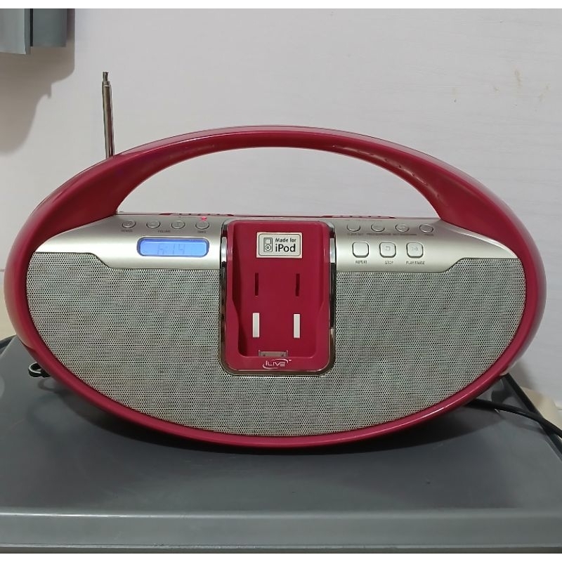 Rádio Antigo Retrô Portátil CD Player Dock para iPod Rádio Cor Rosa