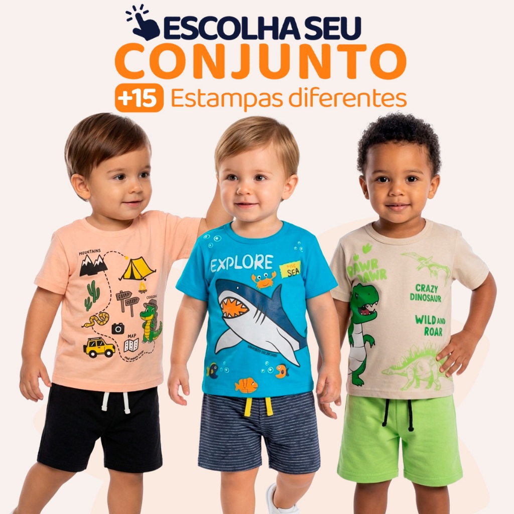 Conjunto Bebê Masculino Menino Infantil Verão Manga Curta Tamanho 1 ao 8 - Roupa para Bebê Masculino Calor L01 em Oferta na Shopee