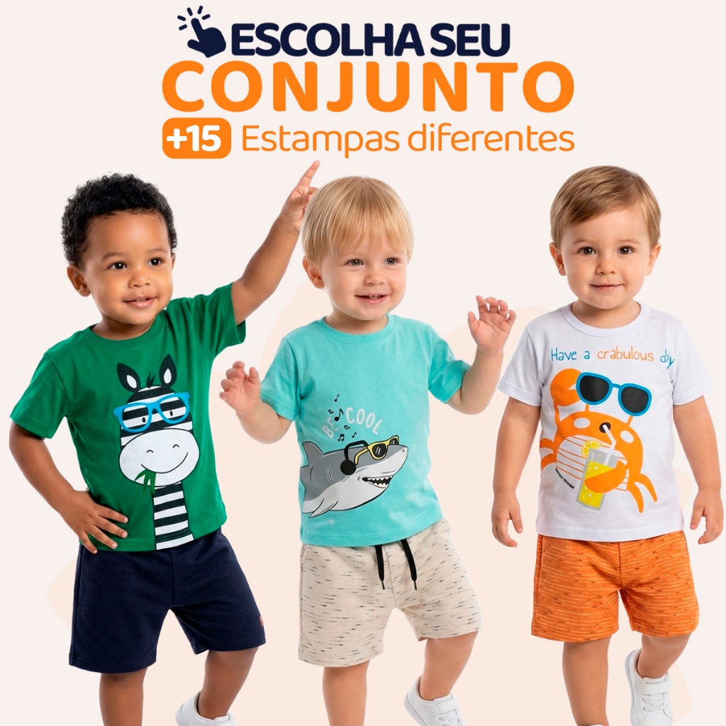 Conjunto Bebe Masculino  Menino Infantil  Verão Manga Curta  Roupas de Bebê Tamanho  1 ao 8 Roupa de Neném Calor L02 em Oferta na Shopee