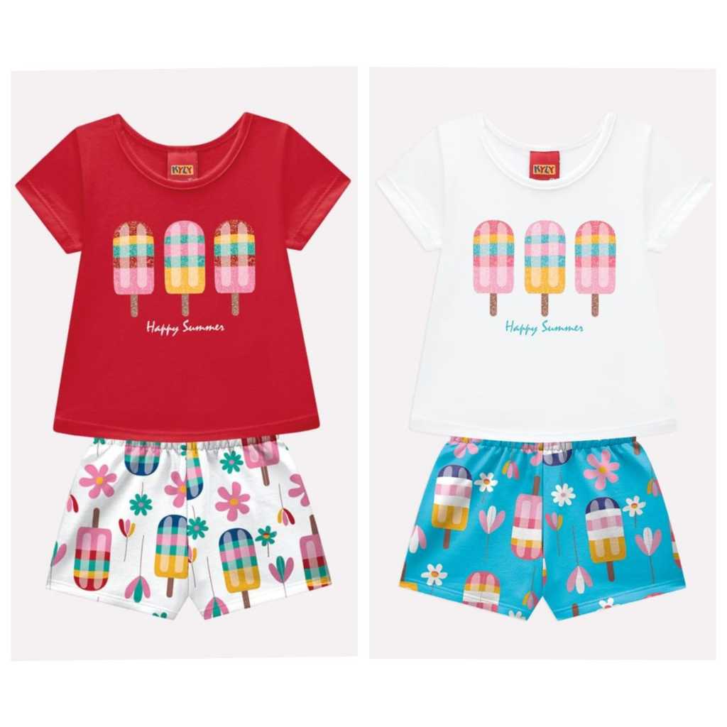 Conjunto Infantil Kyly Happy Summer Picolés Menina Short Blusa