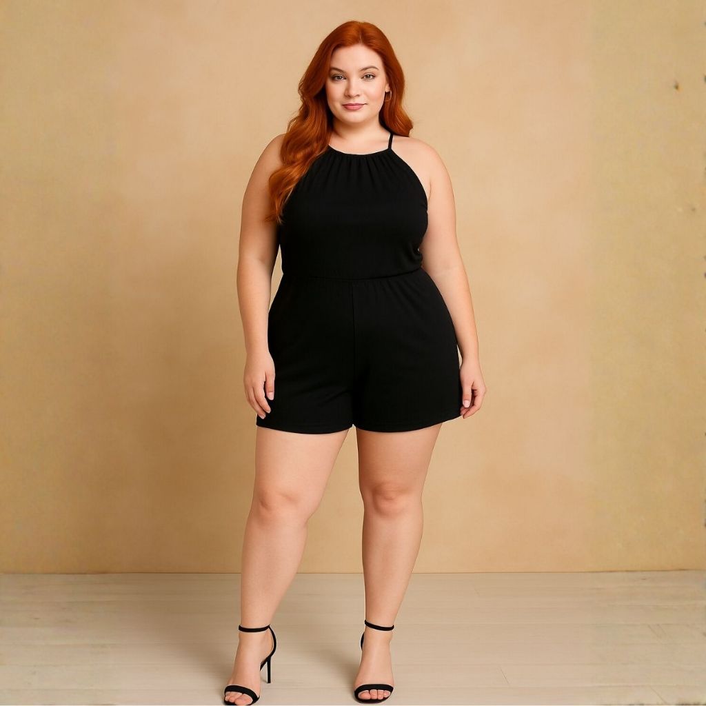 Macaquinho Feminino de Alças Plus Size e Slim Short Soltinho Confortavel Amarração Malha Viscolycra