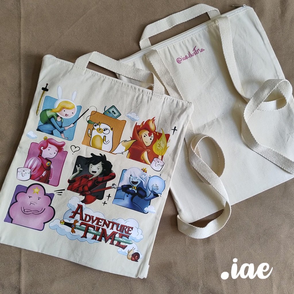 Ecobag Mochila Algodão Cru com Ziper Hora de Aventura Cartoon Fionna e Cake