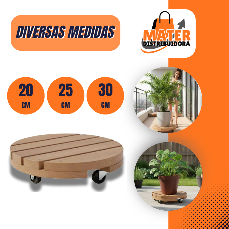 Suporte Vaso De Planta Para Botijão De Gás Com Rodinha Redondo Até 80kg De Madeira 20cm 25cm 30cm em Oferta na Shopee