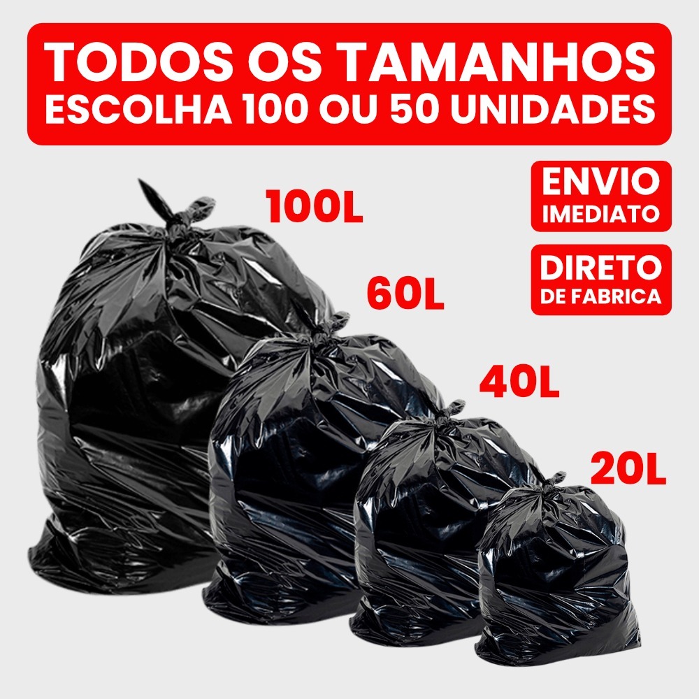 Saco de Lixo Preto 100 Litros 20/50/100 Unidades Comum e resistente- Direto da fábrica 20l 40l 60l