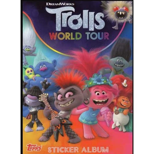 KIT ALBUM MAIS 50 PACOTES LACRADOS DA COLEÇÃO TROLLS WORL TOUR