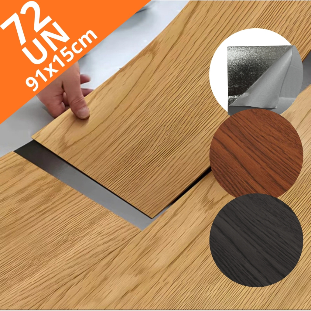 Piso Vinilico PVC Kit Com 36/72 Placas Autocolante 91x15cm