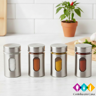 Porta Condimento Para Saleiro Pimenteiro Temperos Aço Inox (1un) em Oferta na Shopee