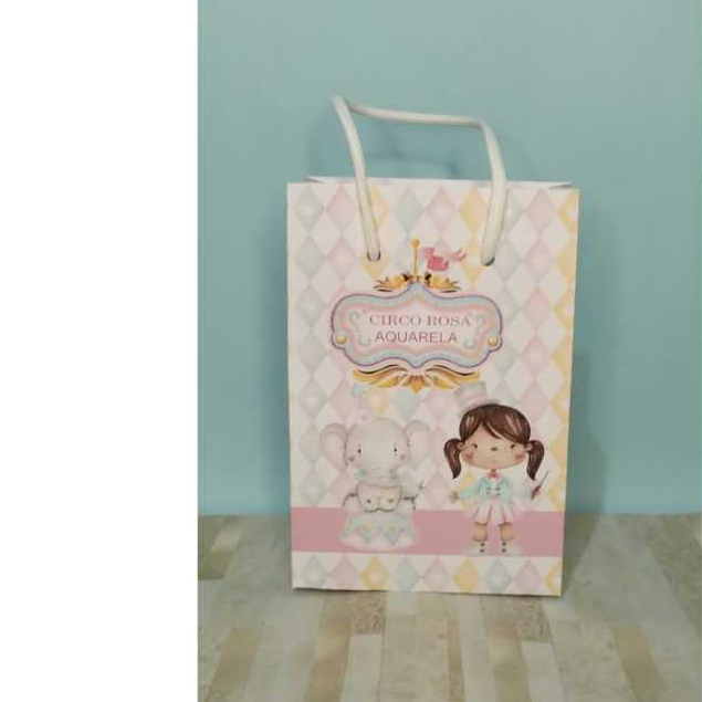 Sacolinha Surpresa e Lembrancinha Personalizada & Mimos Tema:  CIRCO ROSA AQUARELA -  PEGUE & MONTE.