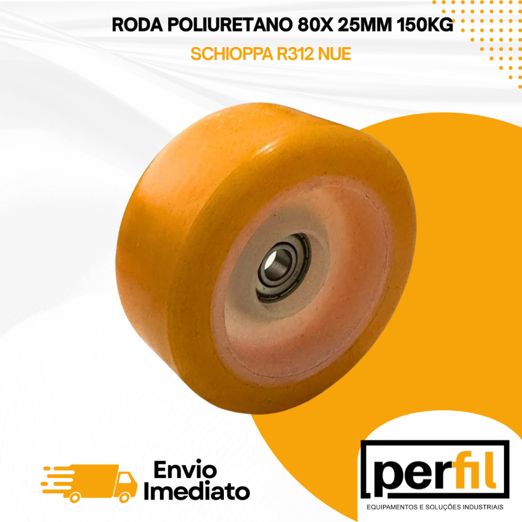 Roda de Poliuretano 80x25mm 150kg – Schioppa R312 NUE | Rodízio Industrial, Carrinho e Máquina