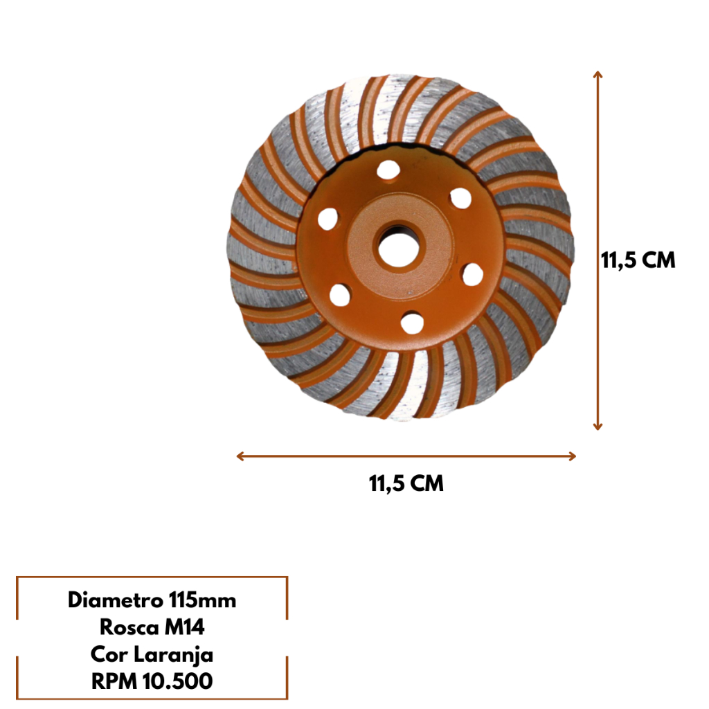Disco Desbaste Rebolo Turbo Diamantado 115mm Com Rosca M14 — imagem 2 de 2
