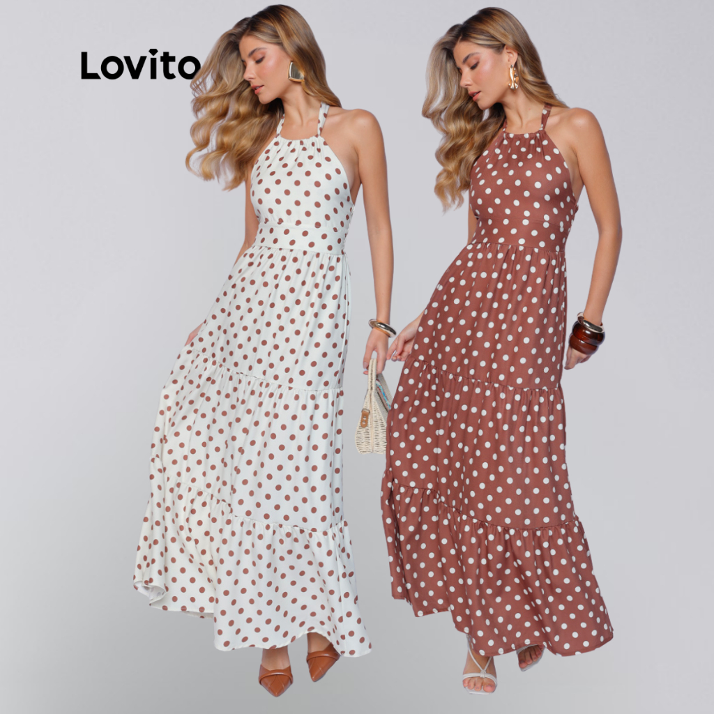 Lovito Vestido Longo Poa Moda Bolinhas Elegante de Poá Feminino LB1334BRL1364 em Oferta na Shopee