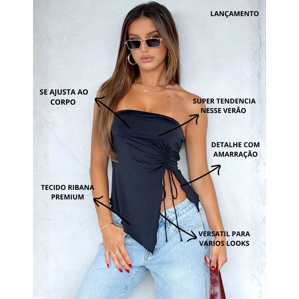 Blusa Tomara Que Caia Feminina Assimetrica Ribana Cropped Moda Blogueira Verão Drapeada Candy Color em Oferta na Shopee