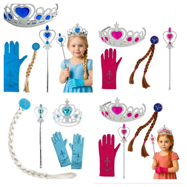 Kit Frozen Ana Acessórios Varinha + Luvas + Trança + Coroa - Festa tiara princesa Fantasia decoração