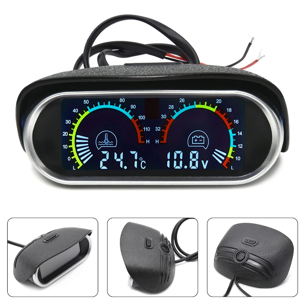 2 em 1 Voltímetro Digital Medidor Temperatura  Automotivo 12v 24v Carro Caminhão C/ Alarme Bip