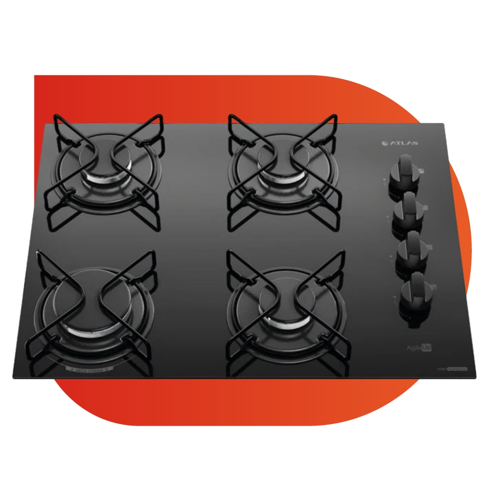 Cooktop 4 Bocas A Gás Atlas Agile Up Mega Chama Preto em Oferta na Shopee