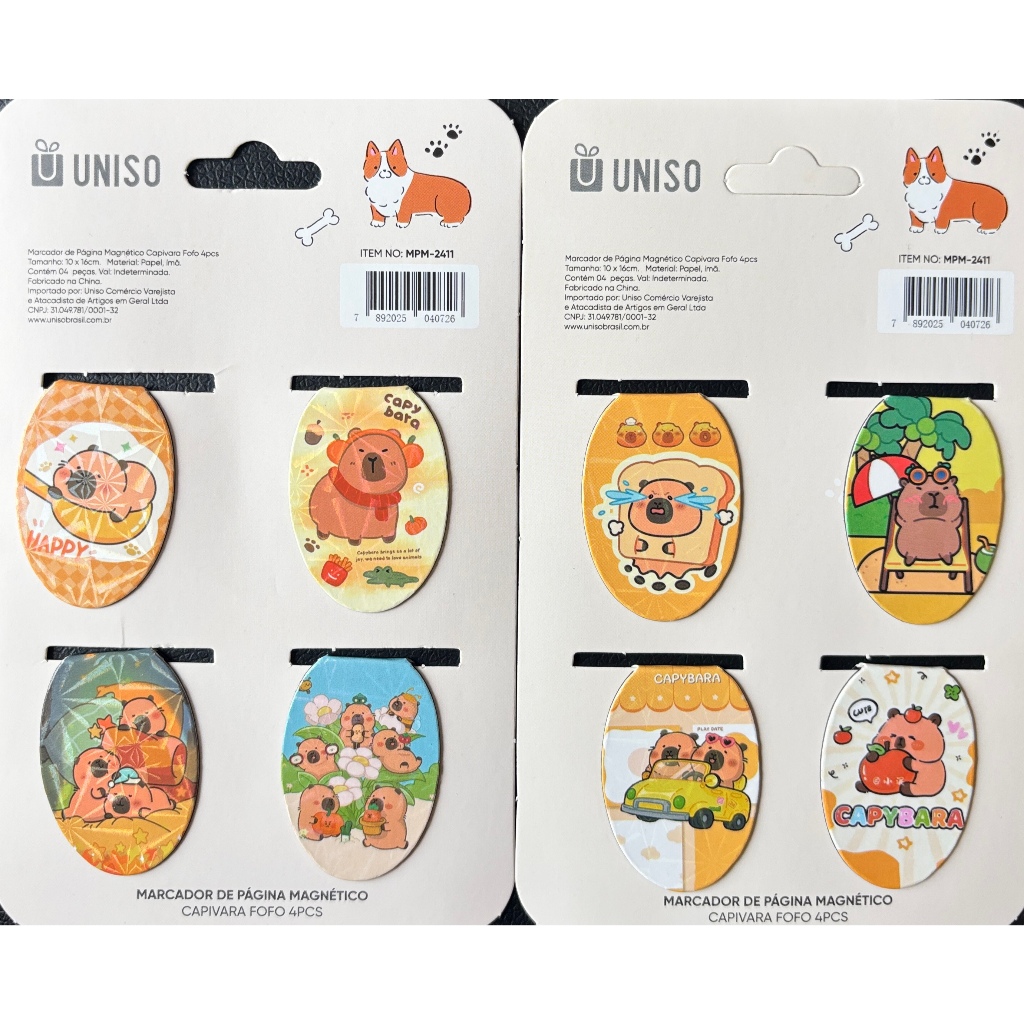 8 Marcadores de Página Magnético CAPIVARA Frente Verso Holográfico Livros Cadernos Planners