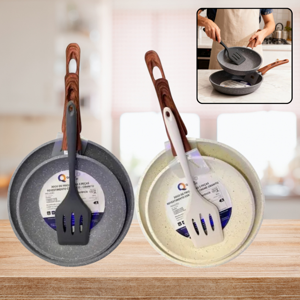 Kit 2 Frigideiras Ceramica Antiaderente Fogão Cooktop Indução Gás Elétrico Cerâmica Premium Profissional