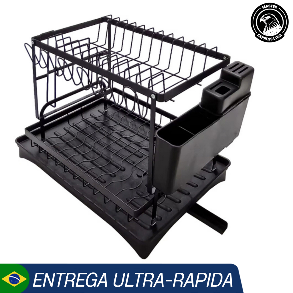 Escorredor de Louça de 2 Andares com Bandeja de Drenagem Organizador de Cozinha de Grande