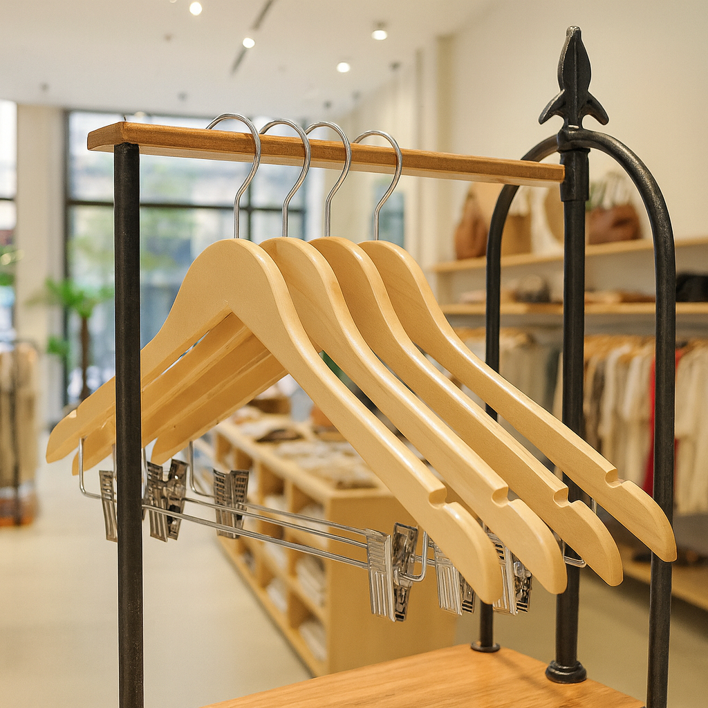 Kit 100 Cabide De Madeira Marfim Com Presilha