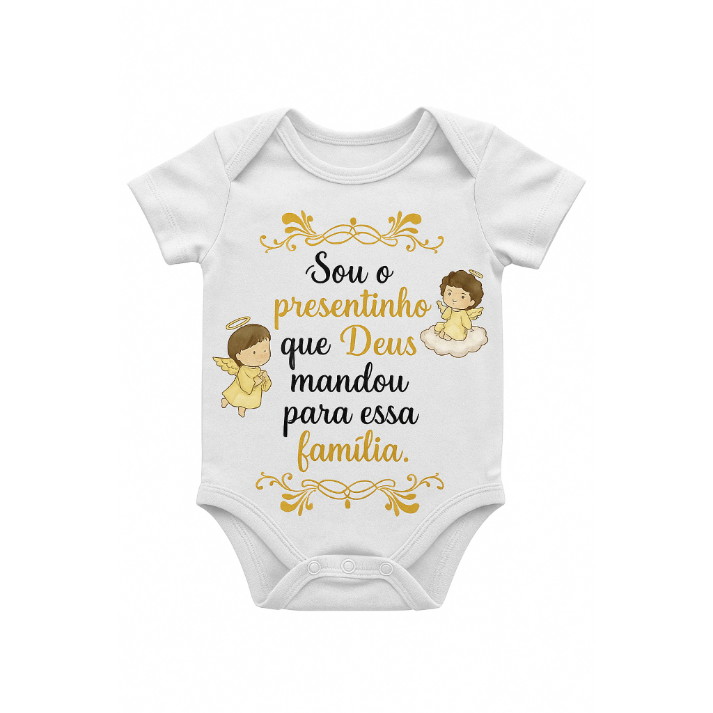 Body de Bebê roupa bebê unissex enxoval Frases Sou o Presentinho de Deus Dinda Vovó Mamãe Papai